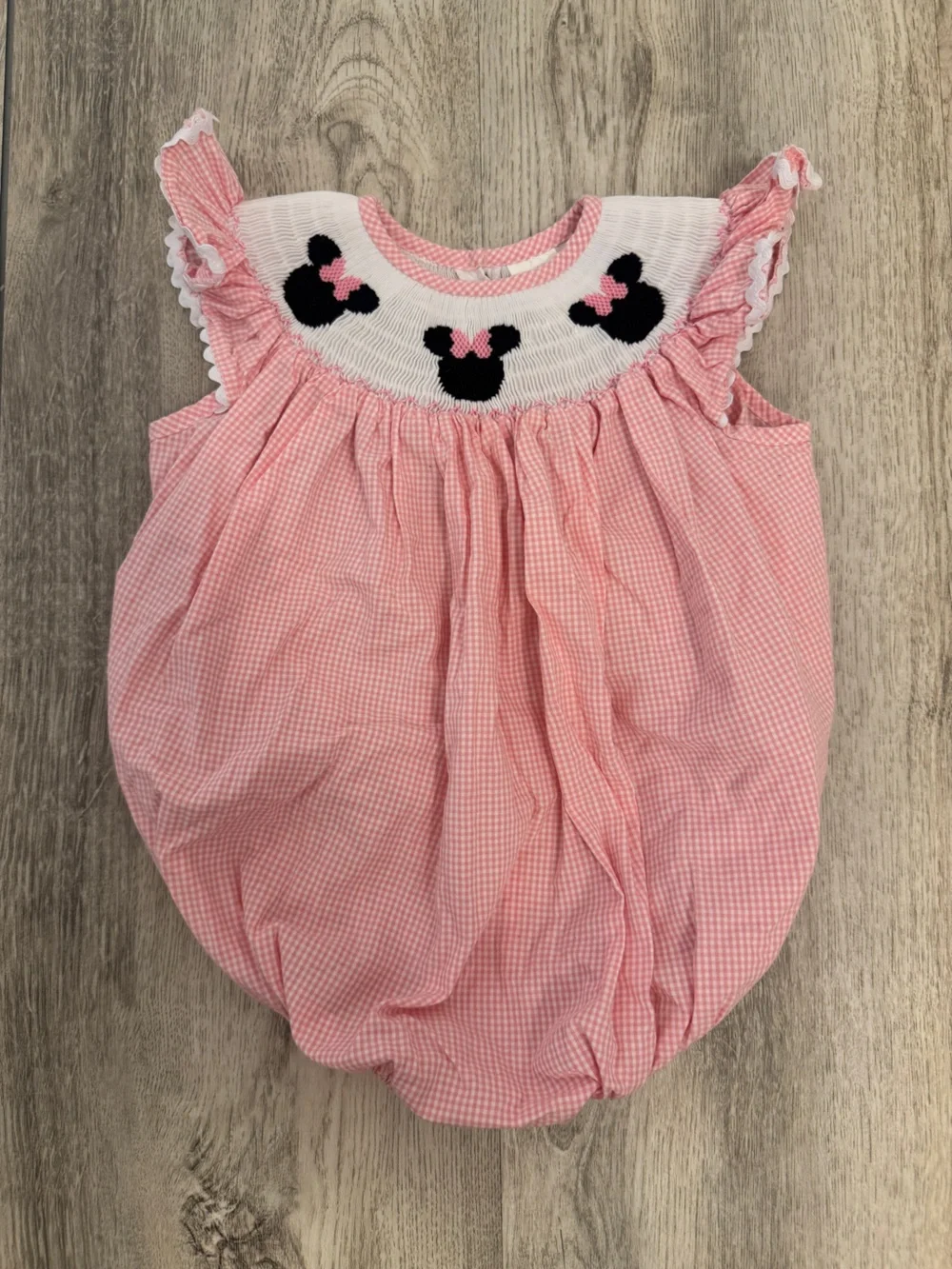 Disney Pink Gingham Bubble Romper with Minnie Mouse Smocking